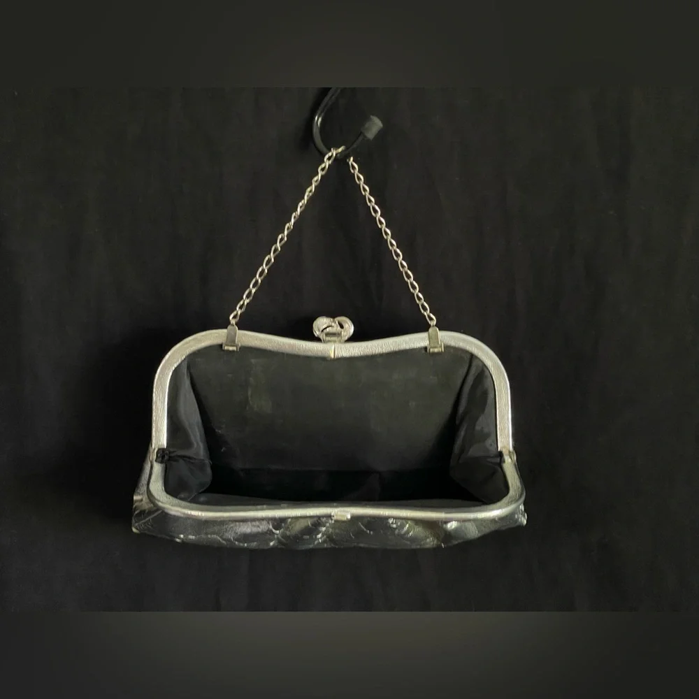 Beautiful vintage silver with chain clutch handbag 1950s
